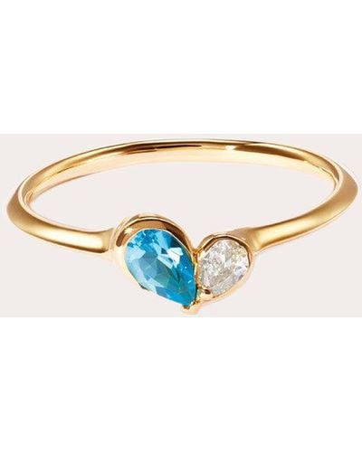 Milamore Diamond & Topaz Mini Duo Heart Ring 18k Gold - Natural