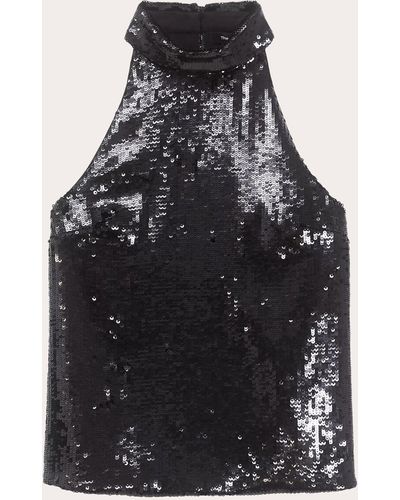 Theory Sequin Roll-neck Halter Top - Black