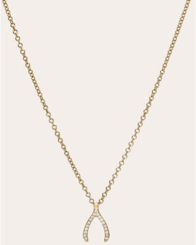 Zoe Lev Mini Diamond Wishbone Pendant Necklace - Natural