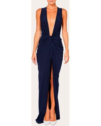 LAQUAN SMITH Ruched Deep-v Gown - Blue