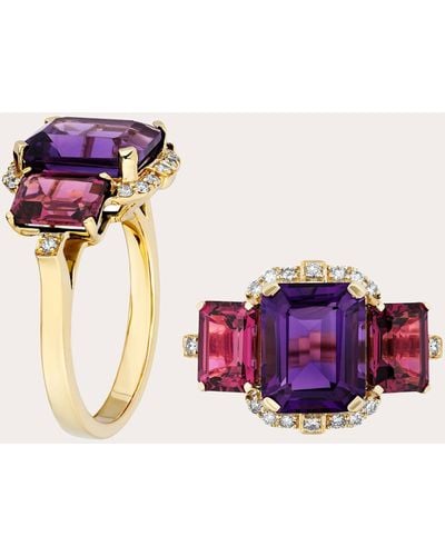 Goshwara Amethyst & Garnet Tri-stone Emerald-cut Ring - Purple