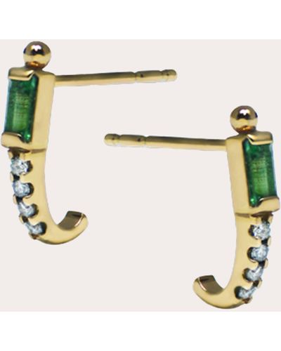 Anzie Emerald Baguette Half Hoop Earrings 14k Gold - Natural
