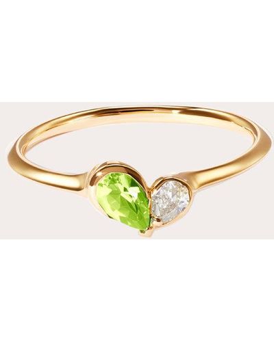 Milamore Diamond & Peridot Mini Duo Heart Ring - Green