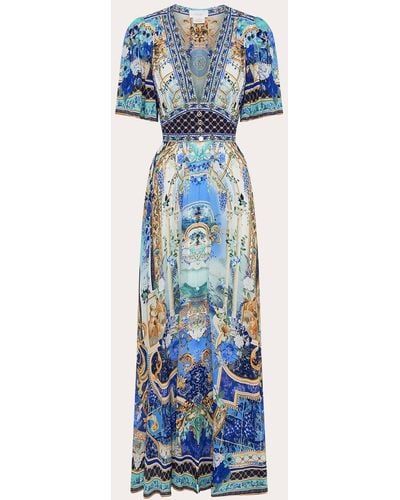 Camilla Flutter-sleeve Shaped Dress - Blue