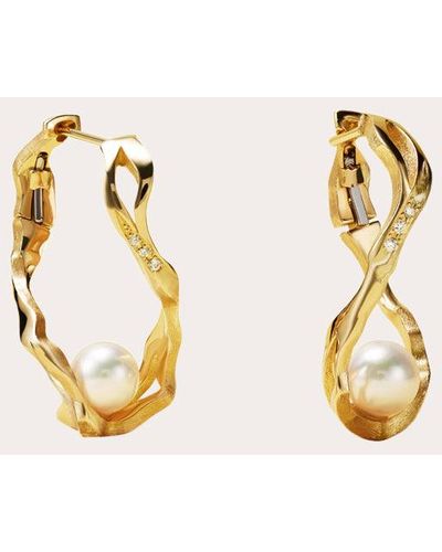 Milamore Pearl & Diamond Kintsugi Small Infinity Hoop Earrings - Metallic