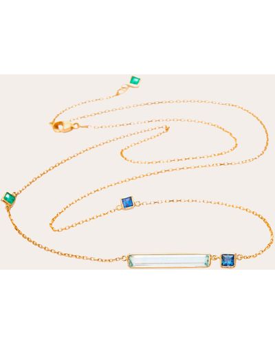 Yi Collection Aquamarine With Emerald & Sapphire Bar Necklace - Natural
