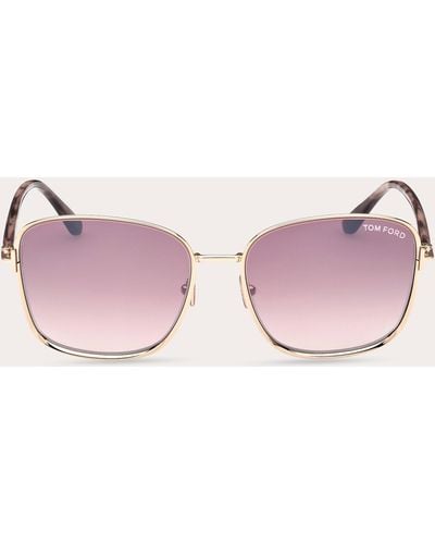 Tom Ford Shiny Rose Gold Havana & Gradient T-logo Square Sunglasses Metal - Pink