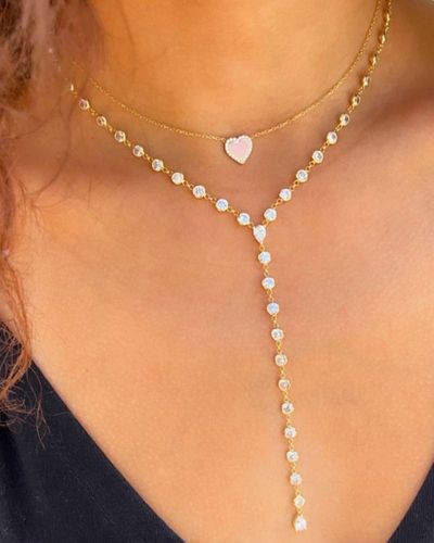 SHYMI Women's Round Bezel Lariat Necklace - Natural