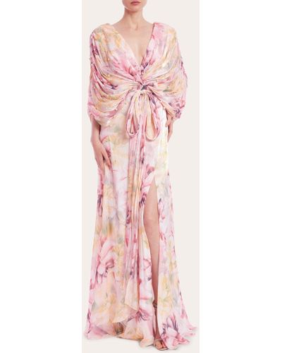 Badgley Mischka Pearl Drape Gown - Pink