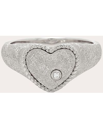 Yvonne Léon Diamond & 9k White Gold Glitter Heart Baby Signet Ring - Natural