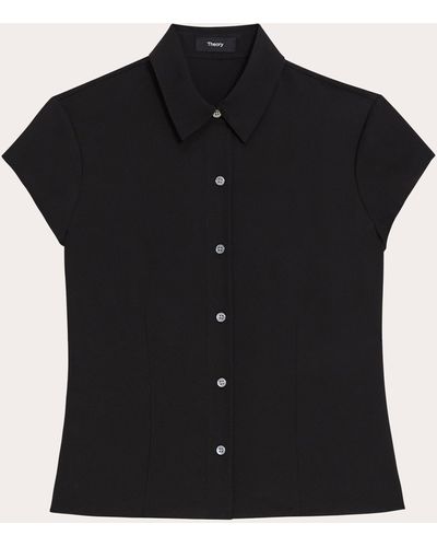 Theory Silk Cap-sleeve Shirt - Black