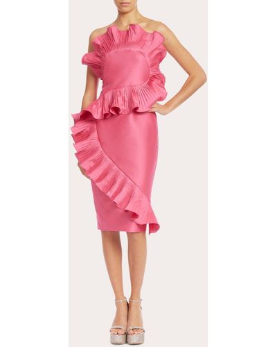 Badgley Mischka Pleated Ruffle Cocktail Dress - Pink