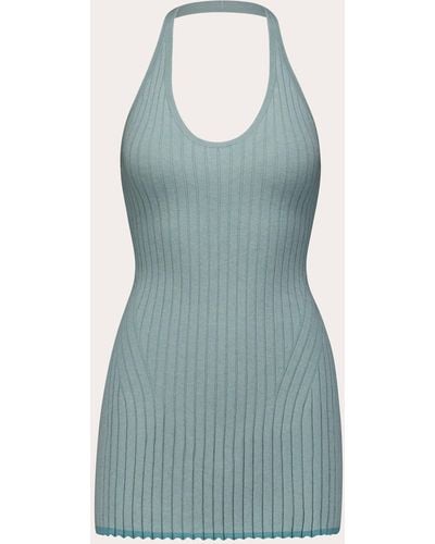 Matthew Bruch Halter Rib Knit Mini Dress - Blue