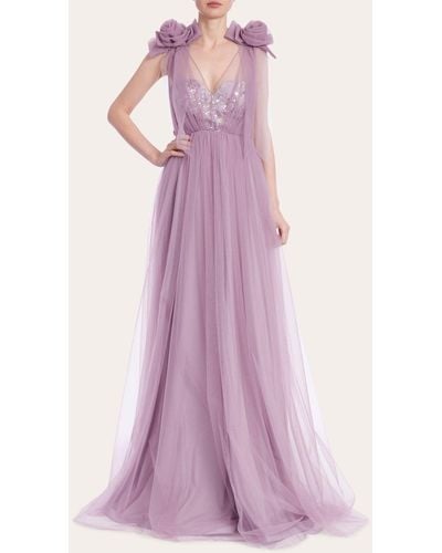 Badgley Mischka Pleated Rosette Gown - Pink