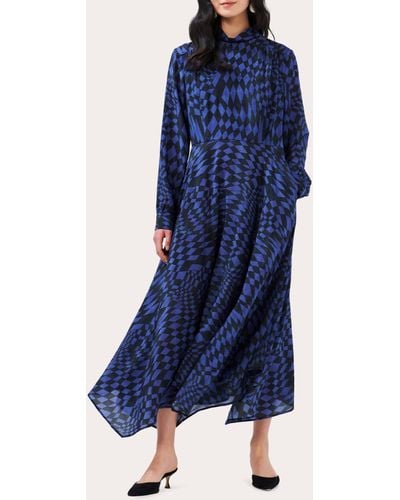 Hayley Menzies Hayley Zies Handkerchief Silk Midi Dress - Blue