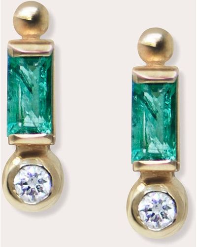 Anzie Emerald & Diamond Baguette Stud Earrings 14k Gold - Green