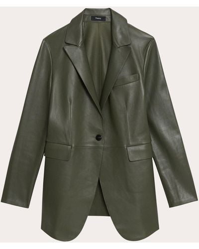 Theory Rounded Etiennette Long Leather Blazer - Green
