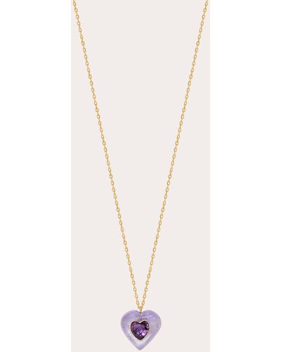 JOLLY BIJOU Sapphire & Amethyst Heart Pendant Necklace 14k Gold - Natural