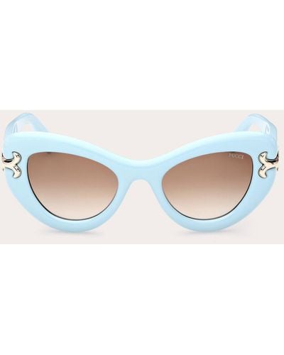 Emilio Pucci Porcelain Fishtail Logo Cat-eye Sunglasses - Blue