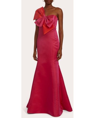 Amsale Satin Bow Fit & Flare Gown - Red