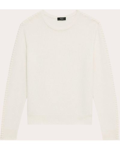 Theory Blanket-stitch Easy Crewneck Sweater - Natural