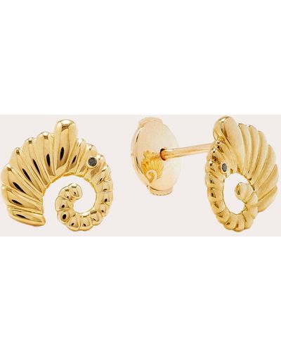 Yvonne Léon Black Diamond & 9k Elephant Coquillage Stud Earrings - Metallic