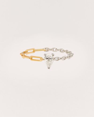 Yvonne Léon Pear Diamond Two-tone Chain Solitaire Ring - Natural