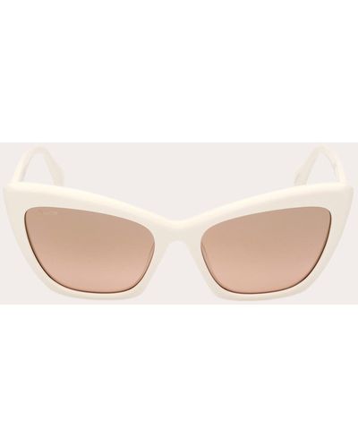 Max Mara Shiny White & Gold Mirror Cat-eye Sunglasses - Natural