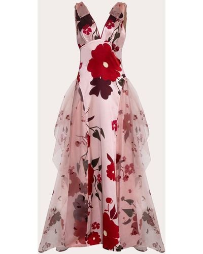 Estefania Cherry Blossom Silk Maxi Dress - Red