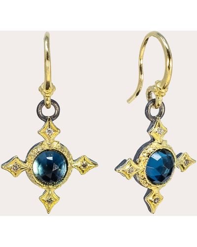 Armenta London Topaz Crivelli Cross Drop Earrings 18k Gold - Blue