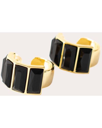 Short & Suite Swarovski Stone Chunky Hoop Earrings 14k Gold - Black