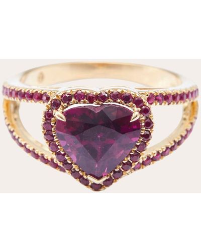Yi Collection Rhodolite And Ruby Heart Ring 18k Gold - Pink