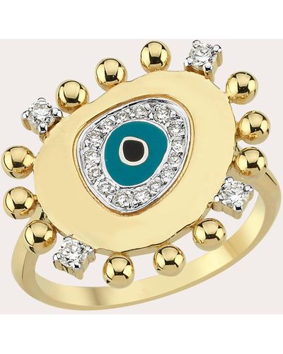 Charms Company Diamond Evil Eye Ring - Metallic