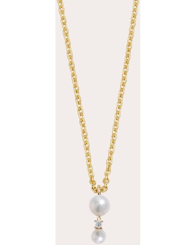 POPPY FINCH Diamond & Double Pearl Pendant Necklace - Natural