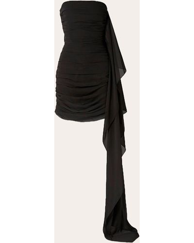SemSem Strapless Draped Ruched Chiffon Mini Dress - Black
