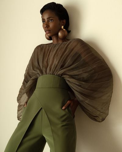 Andrea Iyamah Women's Sombra Pleated Organza Bodysuit - Natural