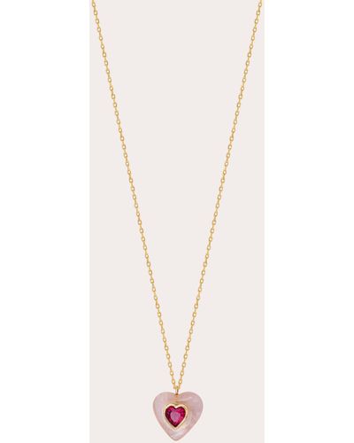 JOLLY BIJOU Rose Quartz & Pink Tourmaline Heart Pendant Necklace - Natural