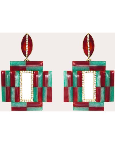 Casa Castro Mosaic Red Jade & Green Aventurine Drop Earrings - Multicolor
