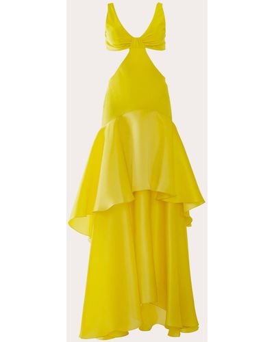 Estefania Lemon Dream Tiered Silk Maxi Dress - Yellow