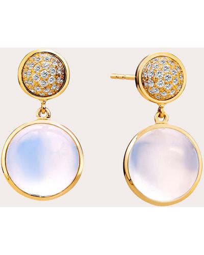 Syna Moon Quartz & Champagne Diamond Candy Double Drop Earrings 18k Gold - Metallic