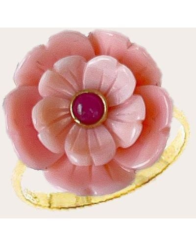 Casa Castro Mother Nature Ruby & Queen Mother Of Pearl Flower Ring - Pink