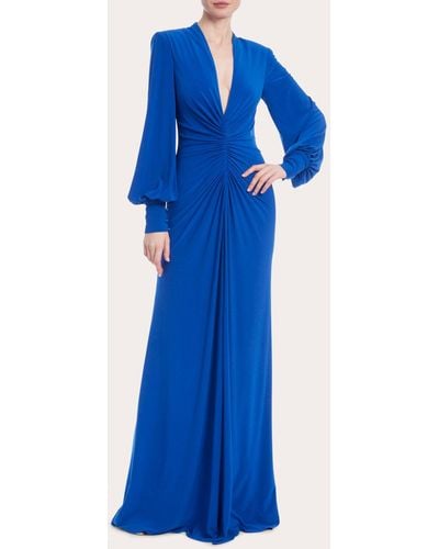 Badgley Mischka Ruched Jersey Gown - Blue