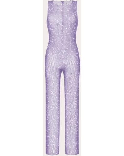 Santa Brands Sheer Rhinestone Mesh Jumpsuit - Purple
