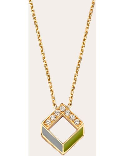JOLLY BIJOU Diamond & Green Enamel Chevron Pendant Necklace - Metallic