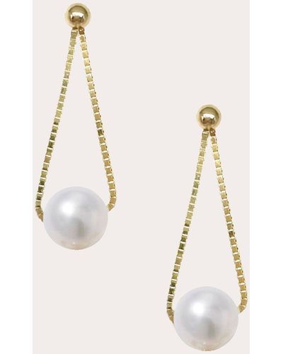 POPPY FINCH Pearl Hourglass Box Chain Drop Earrings 14k Gold - Natural