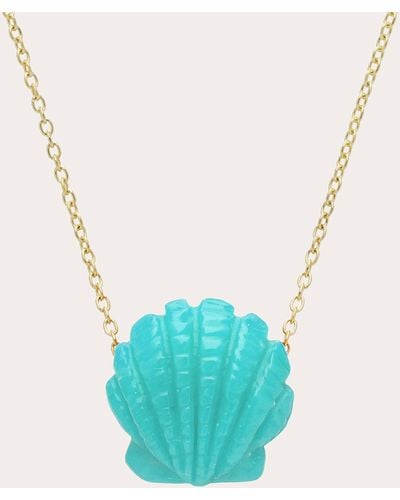 Aliita Turquoise Concha Pendant Necklace 9k Gold - Blue