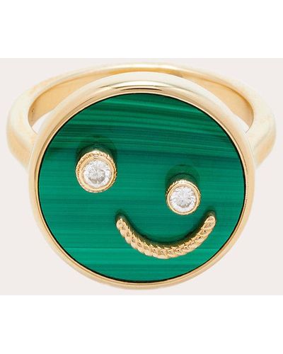 Yvonne Léon Malachite & Diamond Small Smile Ring - Green