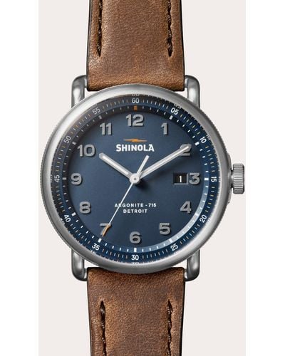 Shinola Canfield C56 43mm British Tan Leather-strap Watch - Blue