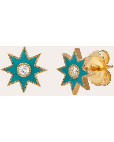 Colette Turquoise Starburst Diamond Stud Earrings - Blue