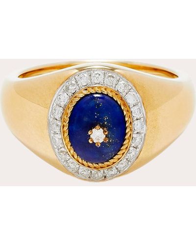 Yvonne Léon Lapis Lazuli & Diamond Pompadour Cabochon Mini Signet Ring - Blue